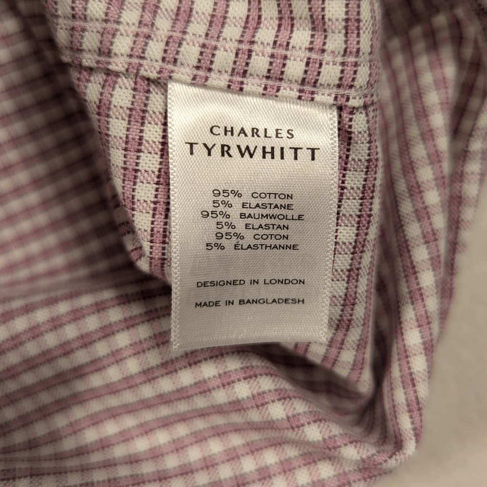 Charles Tyrwhitt Mens XXL Classic Fit Non-Iron Micro Check Dress Shirt Burgundy - Picture 5 of 5